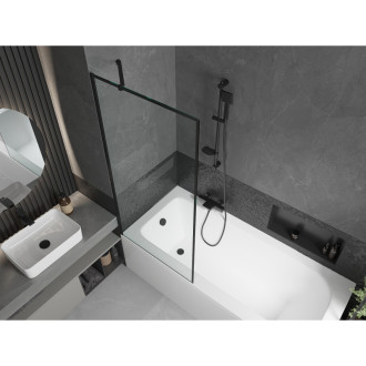 Mexen Vega vana 150x70 cm s panelem a zástěnou 80 cm, černý vzor 550115070X9508007070