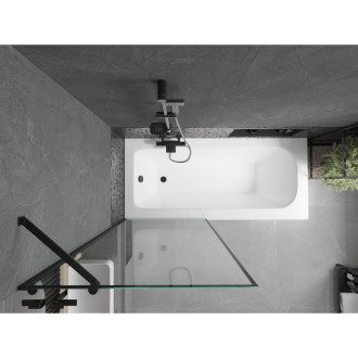 Mexen Vega vana 150x70 cm s panelem a zástěnou 80 cm, černý vzor 550115070X9508007070