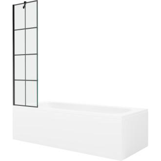 Mexen Vega vana 150x70 cm s panelem a zástěnou 50 cm, černý vzor 550115070X9505007077