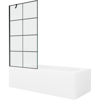 Mexen Vega vana 160x70 cm s panelem a zástěnou 90 cm, černý vzor 550116070X9509007077