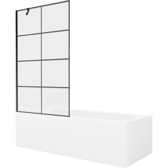 Mexen Vega vana 160x70 cm s panelem a zástěnou 100 cm, černý vzor 550116070X9510007077