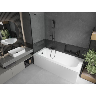Mexen Vega vana 170x70cm panel + zástěna 70 cm, průhledná, černá 550117070X9507000070