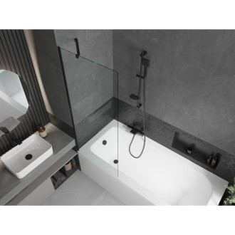 Mexen Vega vana 170x70cm panel + zástěna 70 cm, průhledná, černá 550117070X9507000070