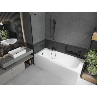 Mexen Vega vana 170x70cm panel + zástěna 80 cm, průhledná, černá 550117070X9508000070