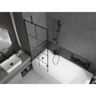Mexen Vega vana 170x70 cm s panelem a zástěnou 70 cm, černý vzor 550117077X9507007077