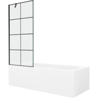 Mexen Vega vana 170x70 cm s panelem a zástěnou 80 cm, černý vzor 550117077X9508007077