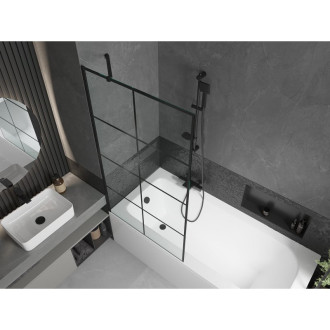 Mexen Vega vana 170x70 cm s panelem a zástěnou 90 cm, černý vzor 550117077X9509007077