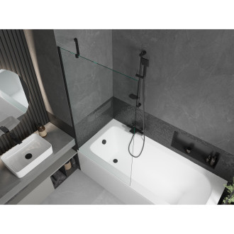 Mexen Vega vana 180x80cm panel + zástěna 90 cm, průhledná, černá 550118080X9509000070