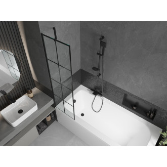 Mexen Vega vana 180x80 cm s panelem a zástěnou 50 cm, černý vzor 550118080X9505007077
