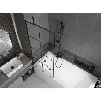 Mexen Vega vana 180x80 cm s panelem a zástěnou 80 cm, černý vzor 550118080X9508007077