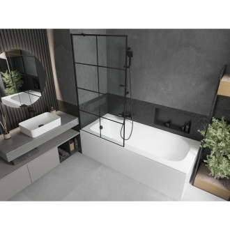 Mexen Vega vana 180x80 cm s panelem a zástěnou 90 cm, černý vzor 550118080X9509007077