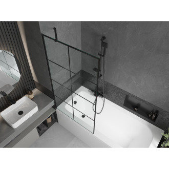Mexen Vega vana 180x80 cm s panelem a zástěnou 90 cm, černý vzor 550118080X9509007077