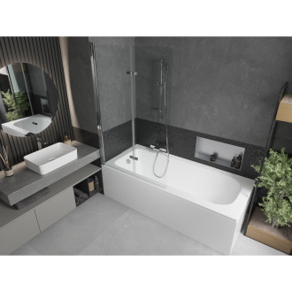 Mexen Vega vana 150x70cm panel + zástěna 100 cm, transparent, chrom 550115070X9210020100