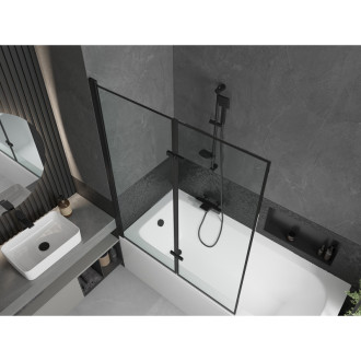 Mexen Vega vana 150x70 cm s panelem a zástěnou 120 cm, černý vzor 550115070X9212027070