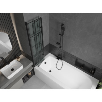 Mexen Vega vana 150x70 cm s panelem a zástěnou 80 cm, černý vzor 550115070X9208027077