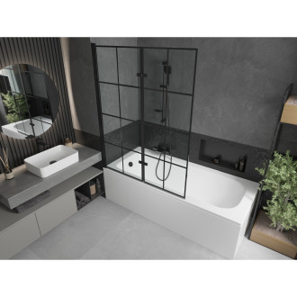 Mexen Vega vana 150x70 cm s panelem a zástěnou 120 cm, černý vzor 550115070X9212027077