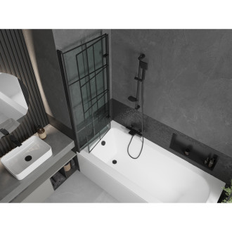 Mexen Vega vana 150x70 cm s panelem a zástěnou 120 cm, černý vzor 550115070X9212027077