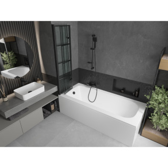 Mexen Vega vana 160x70 cm s panelem a zástěnou 80 cm, černý vzor 550116070X9208027077