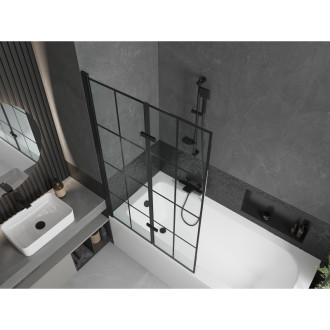 Mexen Vega vana 160x70 cm s panelem a zástěnou 100 cm, černý vzor 550116070X9210027077