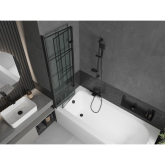 Mexen Vega vana 160x70 cm s panelem a zástěnou 100 cm, černý vzor 550116070X9210027077