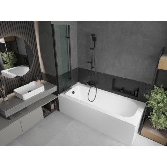 Mexen Vega vana 170x70cm panel + zástěna 80 cm, průhledná, černá 550117070X9208027000