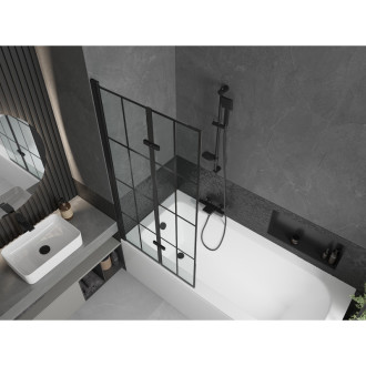 Mexen Vega vana 170x70 cm s panelem a zástěnou 80 cm, černý vzor 550117077X9208027077