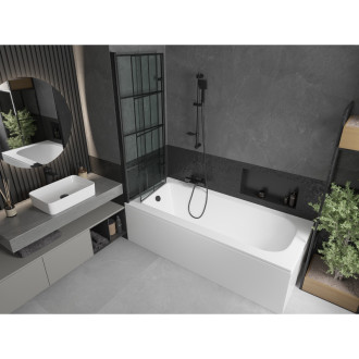 Mexen Vega vana 170x70 cm s panelem a zástěnou 120 cm, černý vzor 550117077X9212027077