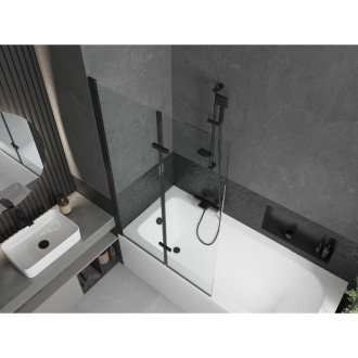 Mexen Vega vana 180x80cm panel + zástěna 100 cm, průhledná, černá 550118080X9210027000