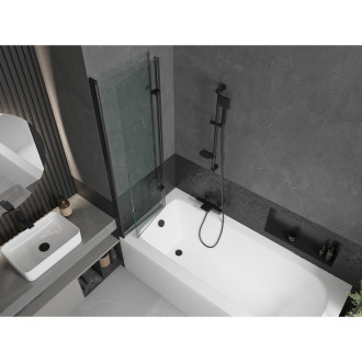 Mexen Vega vana 180x80cm panel + zástěna 100 cm, průhledná, černá 550118080X9210027000