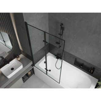 Mexen Vega vana 180x80 cm s panelem a zástěnou 100 cm, černý vzor 550118080X9210027070