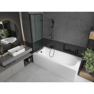 Mexen Vega vana 180x80 cm s panelem a zástěnou 120 cm, černý vzor 550118080X9212027070