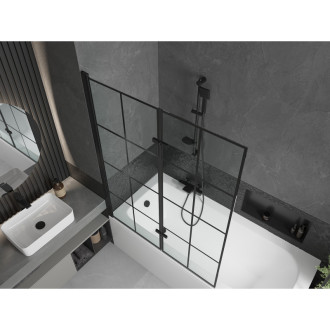 Mexen Vega vana 180x80 cm s panelem a zástěnou 120 cm, černý vzor 550118080X9212027077