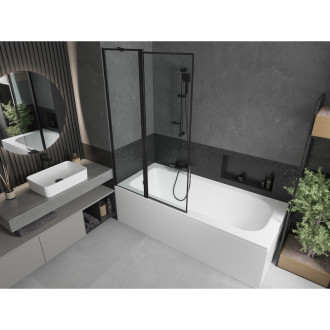 Mexen Vega vana 150x70 cm s panelem a zástěnou 100 cm, černý vzor 550115070X9410117070