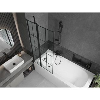 Mexen Vega vana 150x70 cm s panelem a zástěnou 80 cm, černý vzor 550115070X9408117077