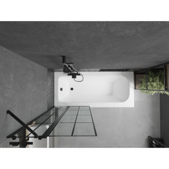 Mexen Vega vana 150x70 cm s panelem a zástěnou 80 cm, černý vzor 550115070X9408117077