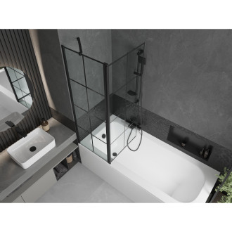 Mexen Vega vana 150x70 cm s panelem a zástěnou 120 cm, černý vzor 550115070X9412117077