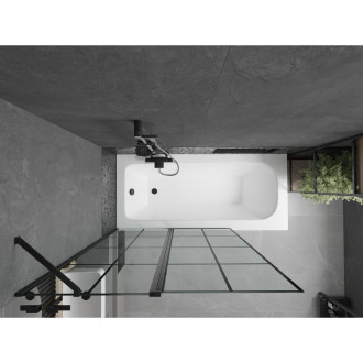 Mexen Vega vana 150x70 cm s panelem a zástěnou 120 cm, černý vzor 550115070X9412117077