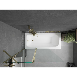Mexen Vega obdélníková vana 160 x 70 cm s pláštěm a 1-listovou zástěnou 120 cm, průhledná, zlatá - 550116070X9412115000