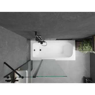 Mexen Vega vana 160x70cm panel + zástěna 100 cm, průhledná, černá 550116070X9410117000