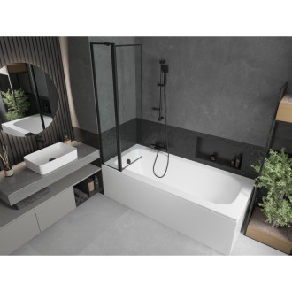 Mexen Vega vana 180x80 cm s panelem a zástěnou 80 cm, černý vzor 550118080X9408117070