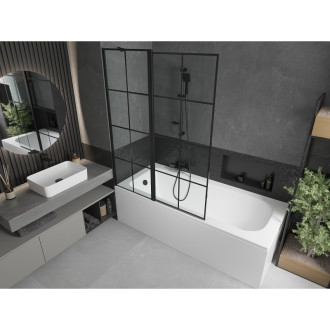 Mexen Vega vana 180x80 cm s panelem a zástěnou 120 cm, černý vzor 550118080X9412117077