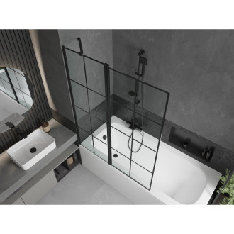 Mexen Vega vana 180x80 cm s panelem a zástěnou 120 cm, černý vzor 550118080X9412117077