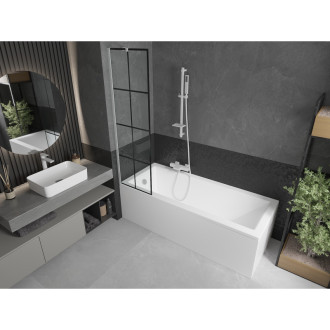Mexen Next vanová zástěna jednokřídlá 50 x 150 cm, černý vzor, bílá - 895-050-000-00-77-20