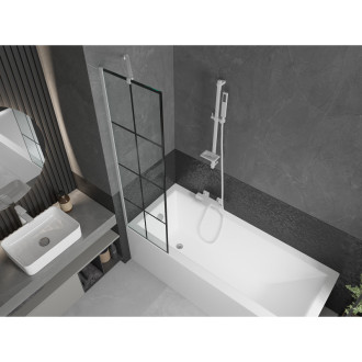Mexen Next vanová zástěna jednokřídlá 50 x 150 cm, černý vzor, bílá - 895-050-000-00-77-20