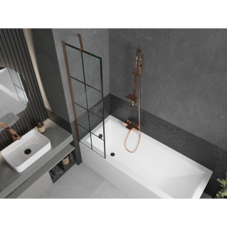 Mexen Next vanová zástěna jednokřídlá 50 x 150 cm, černý vzor, růžové zlato - 895-050-000-00-77-60