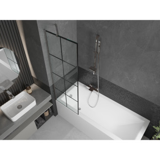 Mexen Next vanová zástěna jednokřídlá 60 x 150 cm, černý vzor, chrom 895-060-000-00-77-01