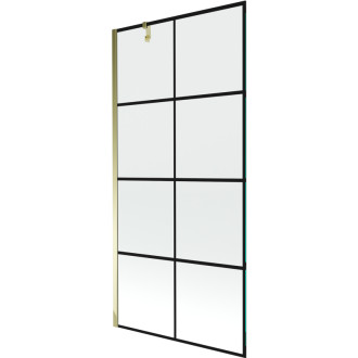 Mexen Next vanová zástěna jednokřídlá 90 x 150 cm, černý vzor, zlatá 895-090-000-00-77-50