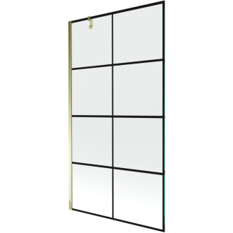 Mexen Next vanová zástěna jednokřídlá 100 x 150 cm, černý vzor, zlatá 895-100-000-00-77-50