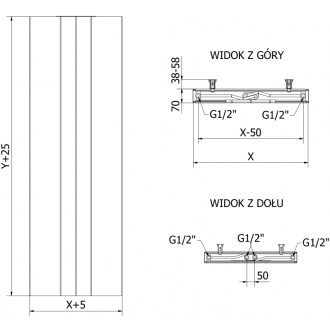 Mexen Line VS20SL deskové otopné těleso 1800 x 300 mm, spodní středové připojení, 654 W, antracit - W6VS20SL-180-030-66