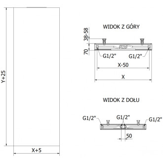 Ocelové deskové otopné těleso Mexen Flat VS20S 1800 x 600 mm, spodní střední připojení, 1308 W, černé - W6VS20S-180-060-70